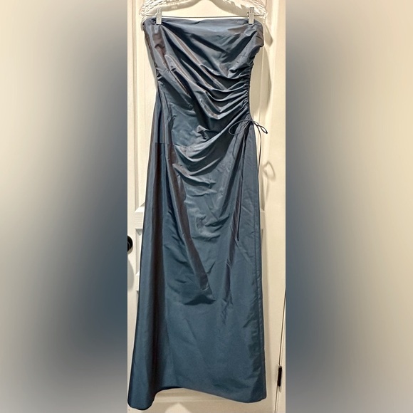 Laundry by Shelli Segal Strapless Shimmery Blue Gown Drawstring Ruching B1 - Picture 7 of 10